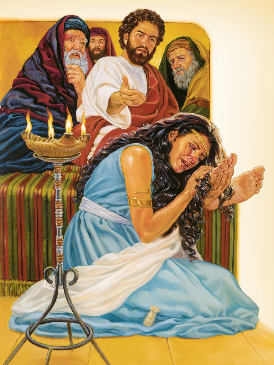 Peteĩ kuñataĩ omona Jesús pyre aséite hyakuã asýva, upéi hesaýpe omoheʼõ Jesús py ha omokã chupe iñakãraguépe, upe rire Jesús operdona chupe ipekádo