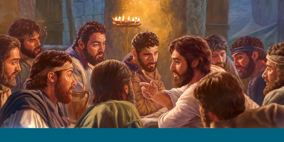 Jesús ha ijapostolkuéra ifiélva oguapy joa peteĩ mesa jerére ojapo hag̃ua pe Séna del Señór