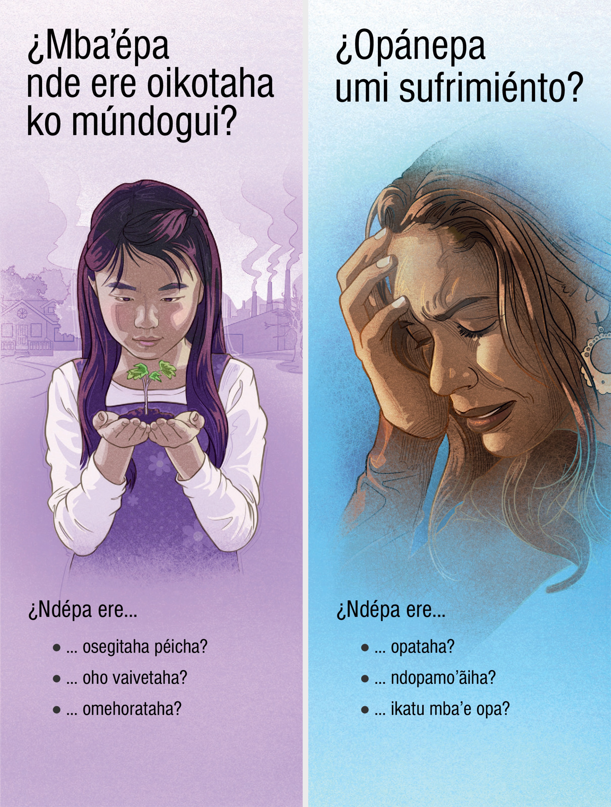 Umi tratádo “¿Mbaʼépa nde ere oikotaha ko múndogui” ha “¿Opánepa umi sufrimiénto?”.