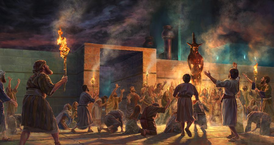 Pytũmbýpe umi judío apóstata oadora hína peteĩ dios raʼanga Jerusalén témplope, oĩháme pe okẽ omañáva nórte gotyo.
