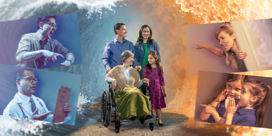 Peteĩ família ogueropuʼaka heta mbaʼe, umíva apytépe umi mbaʼasy ha umi oñemoĩva hesekuéra ombaʼapohápe, predikasiónpe ha eskuélape