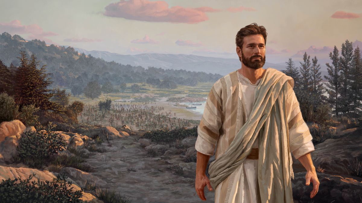 Jesús oguata ohóvo haʼeño peteĩ montáñape. Mombyry ojekuaa oñembyatyha heta hénte.