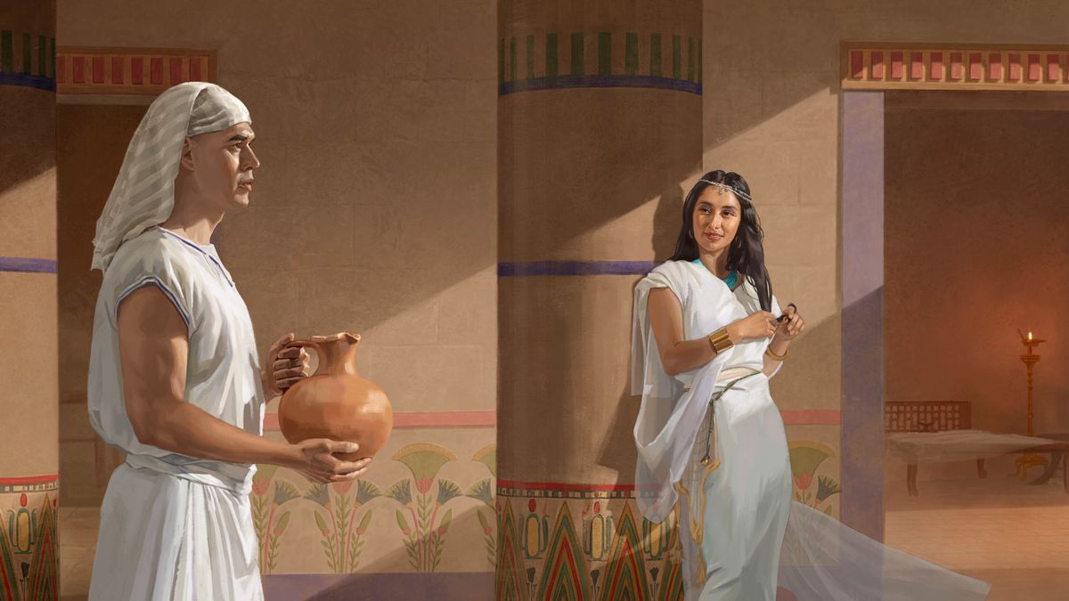 José oguata ohóvo Potifar rógare, ogueraha ipópe peteĩ kambuchi ha oñatende ohóvo haperãre. Potifar rembireko katu oñemboʼy ikoty renondépe ha omaña tieʼỹ hese ohasakuévo.