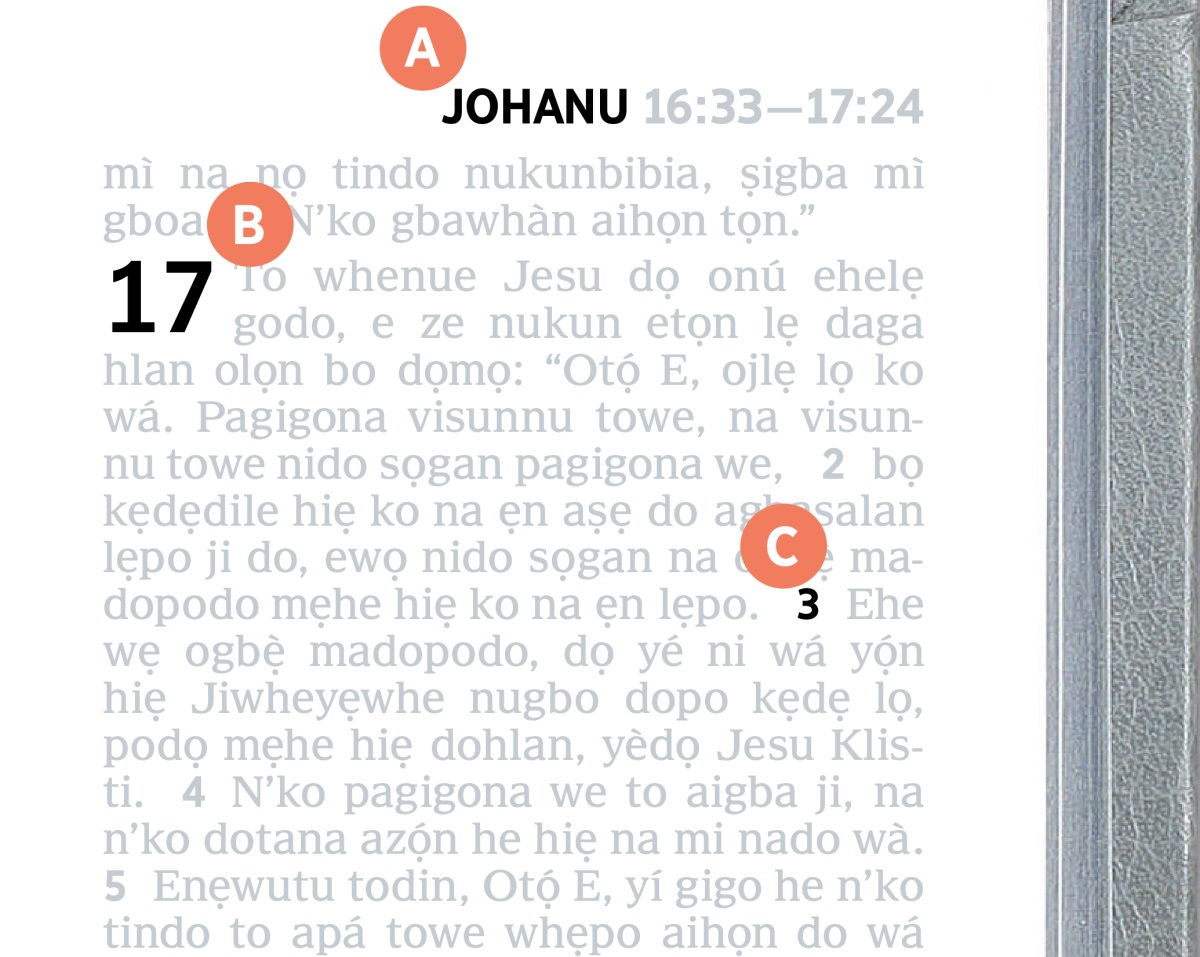 Wekun A, B, po C  po yin yiyizan to weda Biblu tọn de ji nado dlẹnalọdo adà voovo wefọ de tọn lẹ.