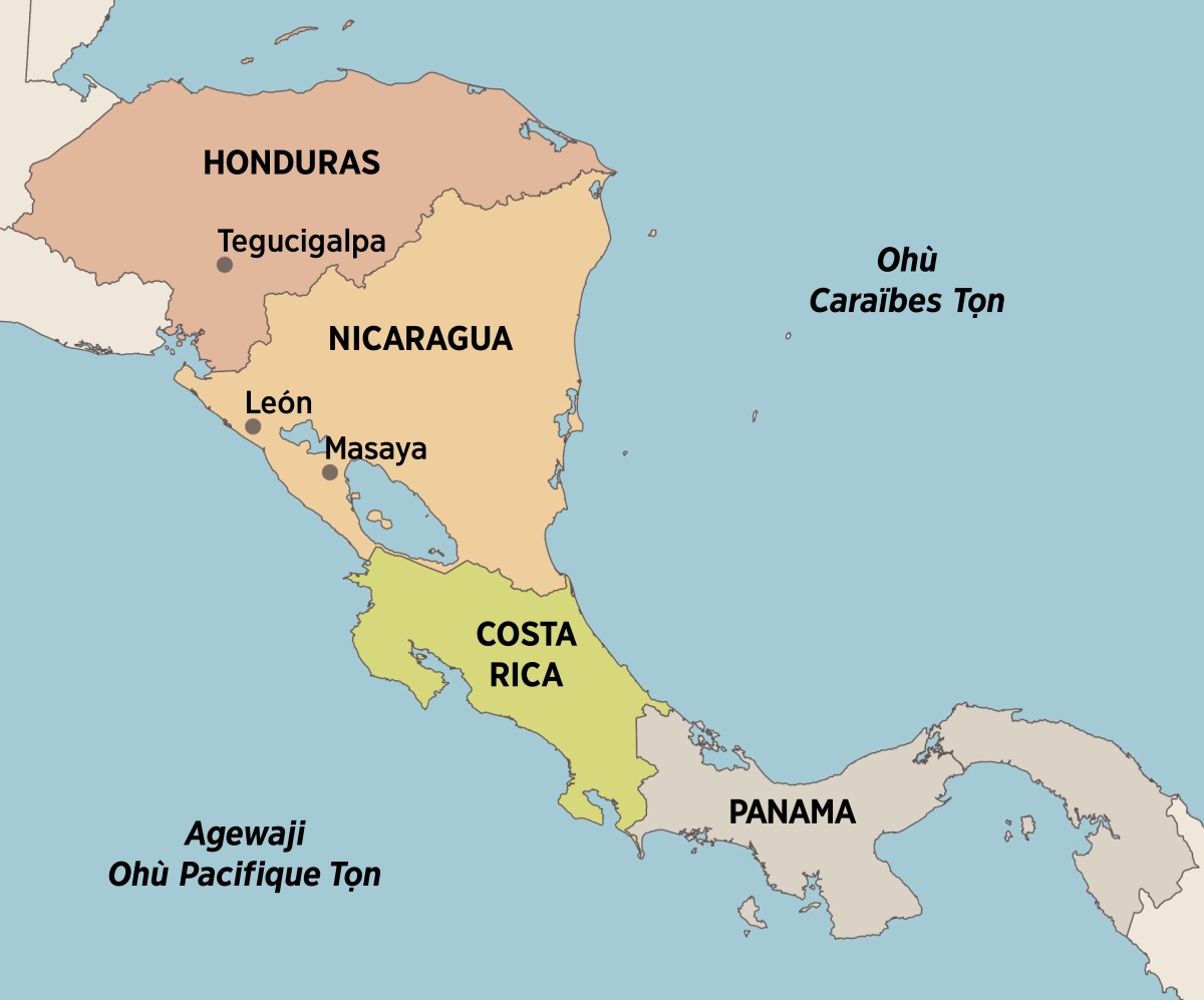 Yẹdide otò tọn he do Amérique centrale hia, yèdọ fie Elfriede nọ bosọ dọyẹwheho te lẹ: Tegucigalpa to Honduras; León po Masaya po to Nicaragua; Costa Rica; podọ Panama.