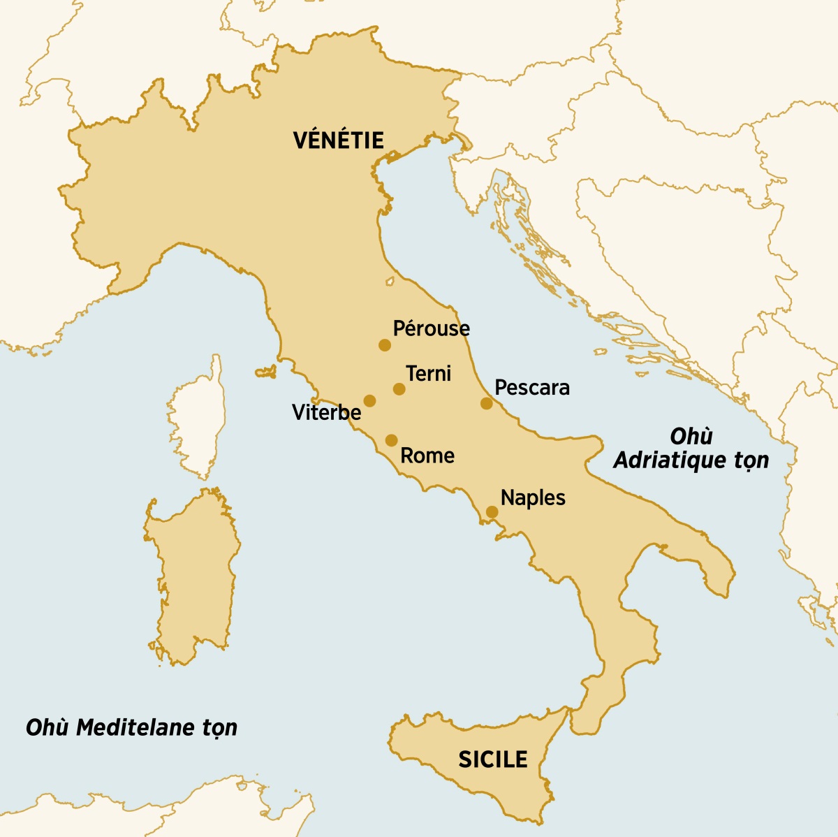 Yẹdide de he do ofi voovo he Dorina Caparelli nọ, gọna fie e dọyẹwheho bosọ yì plidopọ daho lẹ te to Italie hia: Vénétie, Pérouse, Terni, Pescara, Sicile, Naples, Rome, Viterbe.