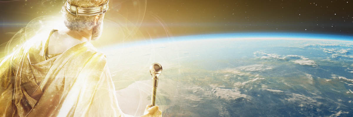 Jesús, como Rey celestial, mira hacia el planeta Tierra.