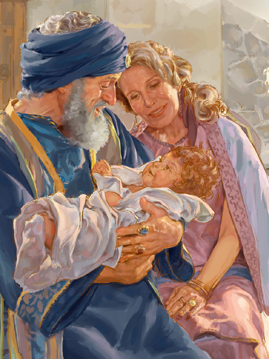 איוב מחזיק תינוק ואשתו לידו