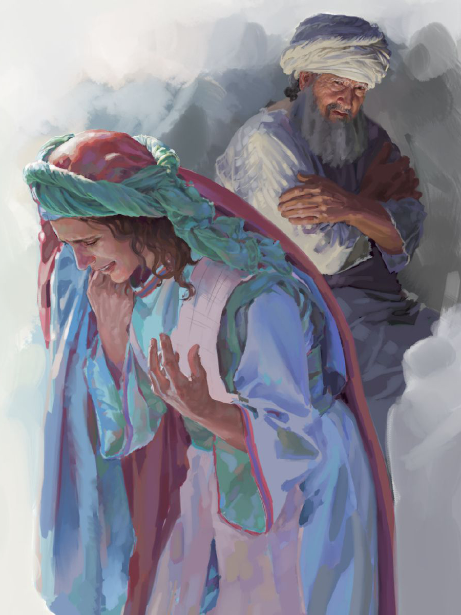 הכוהן הגדול עלי רואה את חנה מתפללת ובוכה