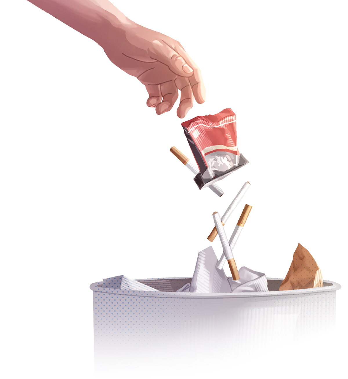 איש משליך סיגריות לפח אשפה.‏