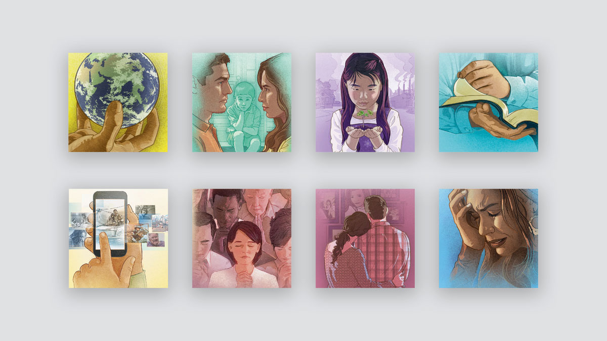 סדרת תמונות:‏ עלונים שונים.‏ 1.‏ ”‏מה דעתך על המקרא?‏”‏ 2.‏ ”‏כיצד לדעתך ייראה העתיד?‏”‏ 3.‏ ”‏מהו המפתח לחיי משפחה מאושרים?‏”‏ 4.‏ ”‏מי באמת שולט בעולם?‏”‏ 5.‏ ”‏האם אי פעם יחלוף הסבל?‏”‏ 6.‏ ”‏האם המתים באמת יוכלו לשוב לחיים?‏”‏ 7.‏ ”‏מהי מלכות אלוהים?‏”‏ 8.‏ ”‏היכן נוכל למצוא תשובות לשאלות החשובות של החיים?‏”‏