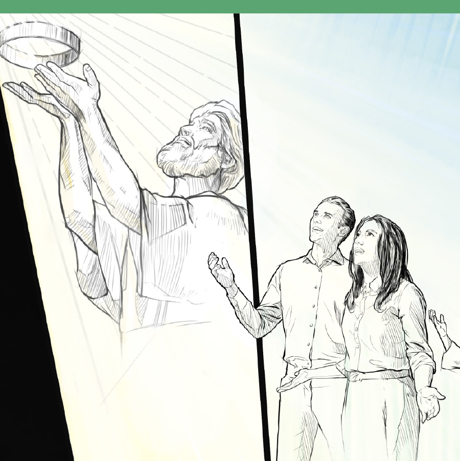 סדרת תמונות:‏ מאורעות שיתרחשו בתקופת המבחן הסופי:‏ 1.‏ אנשים מושלמים מביטים מעלה לשמיים.‏ 2.‏ ישוע מוסר את הכתר שלו חזרה ליהוה.‏