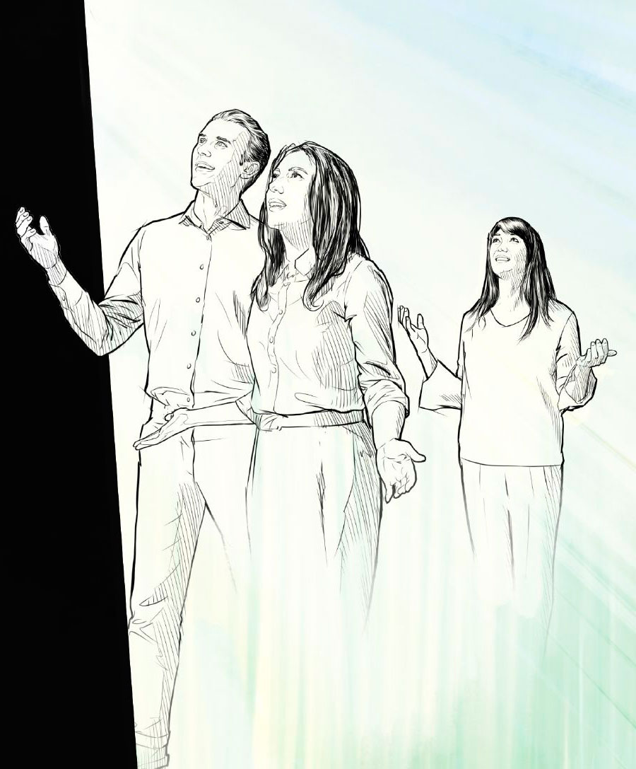 אנשים מושלמים מביטים מעלה לשמיים.‏