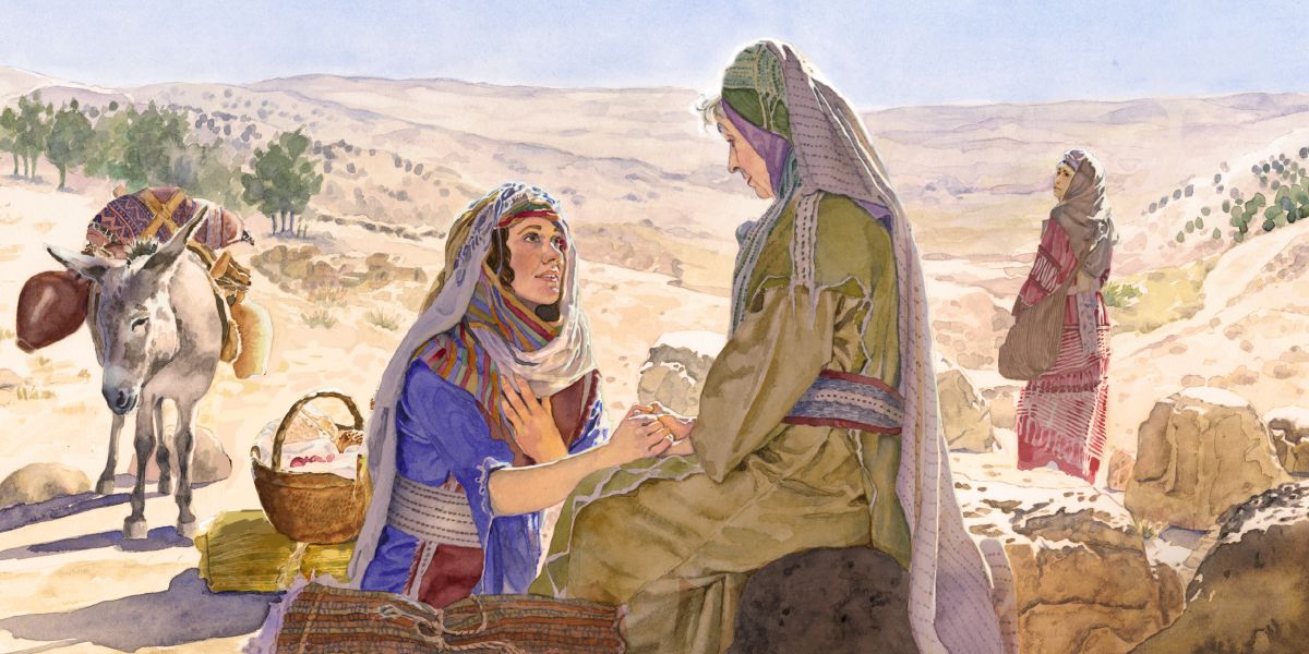 רות נשארת לצדה של נעמי בשעה שעורפה מתרחקת מהן