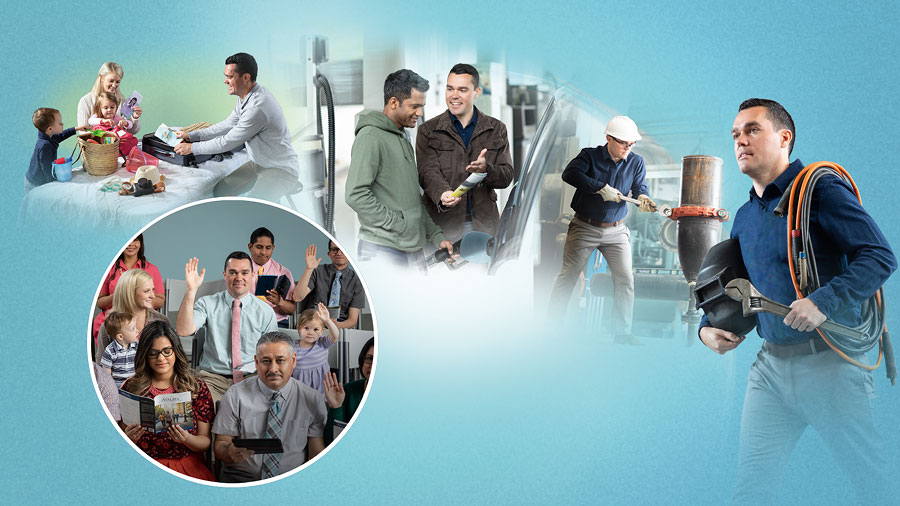 אב עובד בחריצות במקום עבודתו,‏ מבשר לאיש בעבודה,‏ עוזר לאשתו להכניס עלונים למזוודה,‏ ונוכח באסיפה עם אשתו והילדים במהלך חופשה