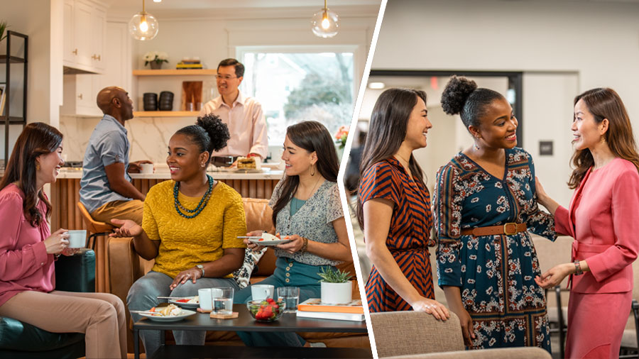 סדרת תמונות:‏ 1.‏ האחות מציגה את תלמידת המקרא שלה בפני אחות אחת באולם המלכות.‏ 2.‏ האחות,‏ וכן התלמידה ובעלה נהנים מהתרועעות בביתה של האחות השנייה שפגשה קודם לכן באולם המלכות.‏