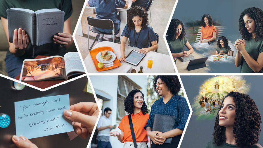 סדרת תמונות:‏ שישה דברים שעוזרים לאחות אחת לשמור על רוגע.‏ המצבים המתוארים נידונו קודם לכן במאמר.‏