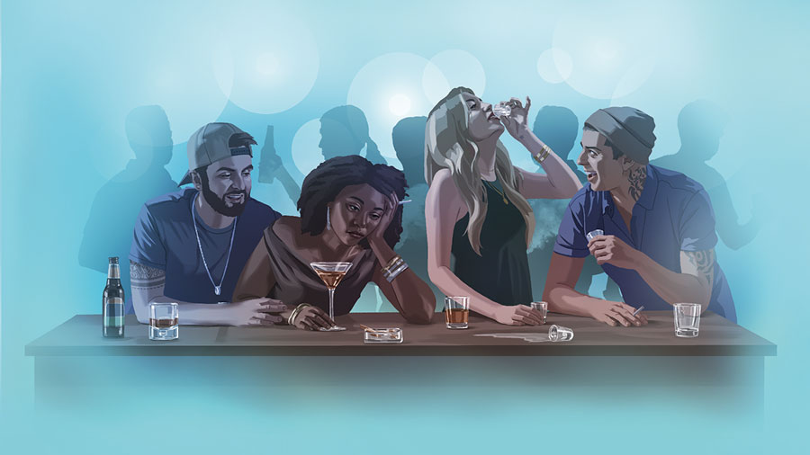 אנשים שותים וחוגגים במועדון לילה.‏