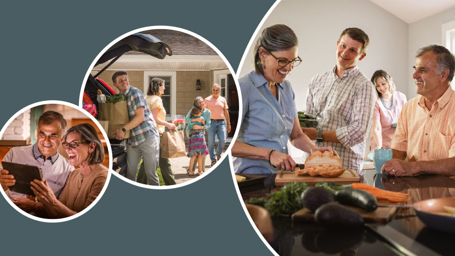 סדרת תמונות:‏ 1.‏ בן מבקר את הוריו ועוזר להם להכין ארוחה.‏ 2.‏ הבן,‏ אשתו ובתם מביאים מצרכים להוריו.‏ 3.‏ ההורים נהנים לשוחח עם בנם דרך שיחת וידיאו.‏