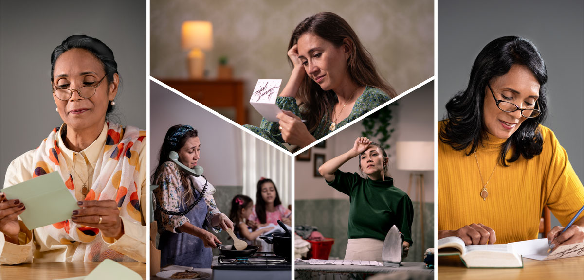 סדרת תמונות:‏ 1.‏ אשתו של משגיח הנפה כותבת כרטיס ברכה.‏ 2.‏ מאוחר יותר,‏ אחות קוראת בהתרגשות את כרטיס הברכה.‏ 3.‏ האחות עושה מטלות בית בייאוש.‏ 4.‏ האחות מכינה ארוחה בזמן שהיא מדברת בטלפון.‏ שתי בנותיה הקטנות יושבות בשולחן האוכל.‏ 5.‏ כמה שנים מאוחר יותר אשתו של משגיח הנפה קוראת בשמחה את כרטיס התודה שהאחות כתבה לה בחזרה.‏