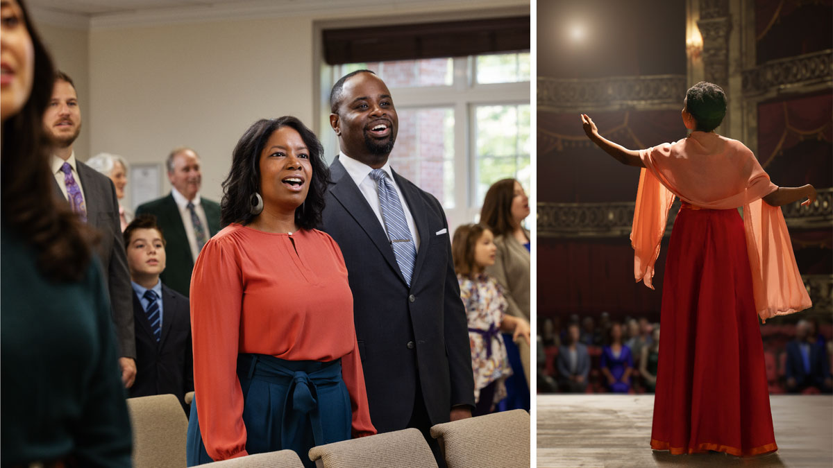 סדרת תמונות:‏ שחזור של בחירתה של ג׳וליה.‏ 1.‏ היא שרה באולם בפני קהל רב.‏ 2.‏ היא שרה עם בעלה באסיפה.‏