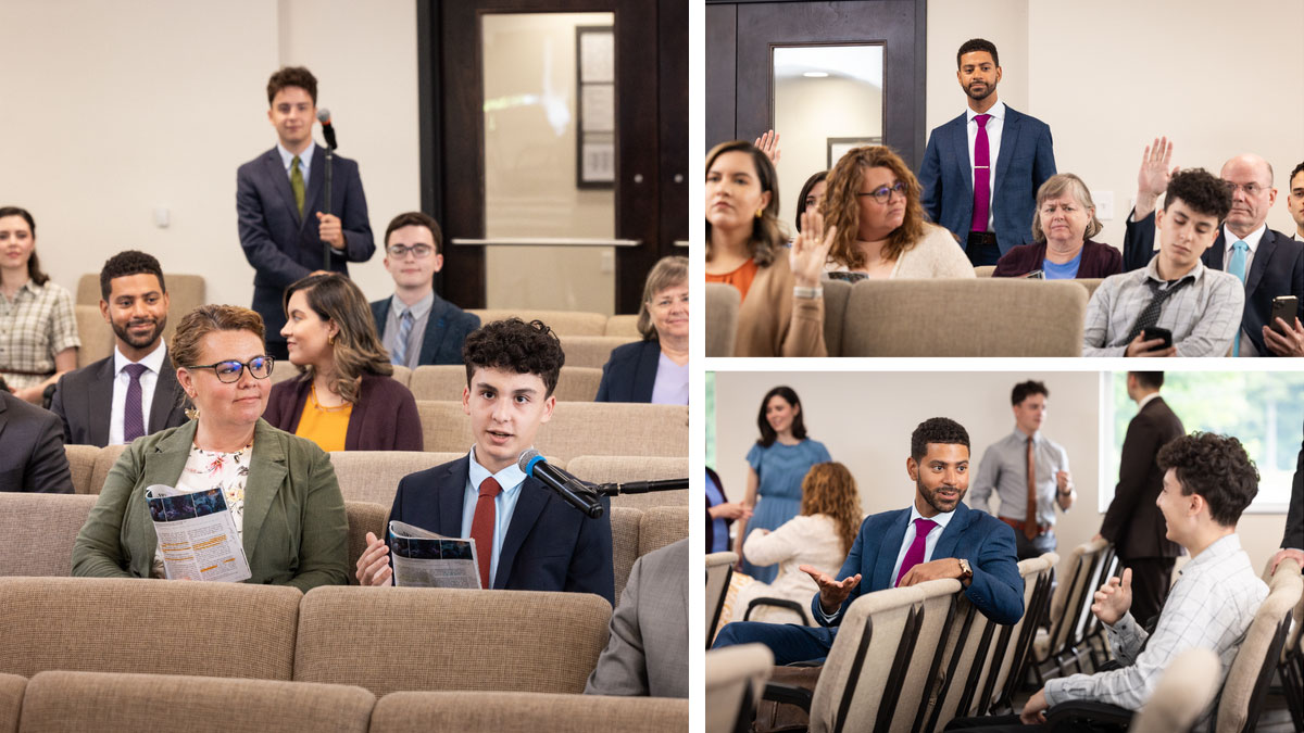 סדרת תמונות:‏ אח מעודד את בנה הצעיר של אחות בקהילה.‏ שלוש התמונות הבאות מראות כל מצב בנפרד.‏