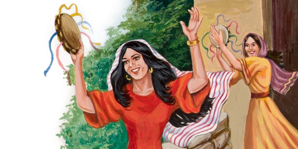 यिप्तह की बेटी डफली बजाती हुई उससे मिलने आ रही है