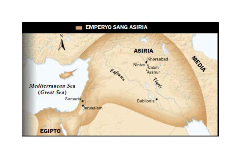 1. May pakpak nga toro sang Asiria; 2. Mapa sang Emperyo sang Asiria