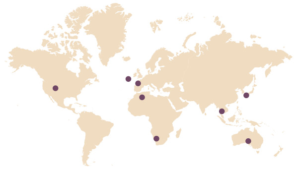 Mapa nga makita ang Australia, Pransia, Ireland, Japan, South Africa, Tunisia, Estados Unidos, kag Vietnam