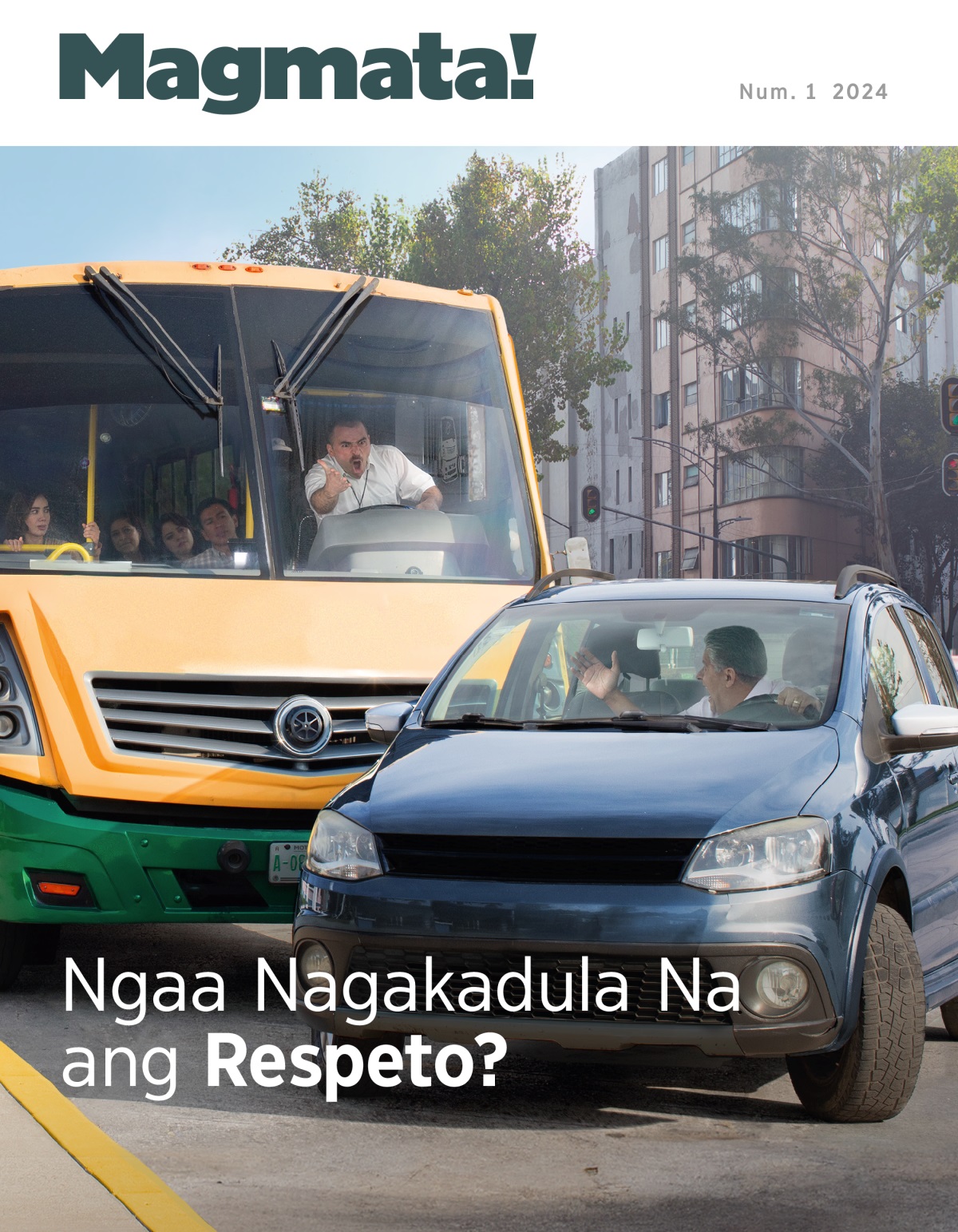 Akig nga drayber sang bus nga nagasinggit sa isa pa ka drayber nga nag-cut sa iya sa dalan.