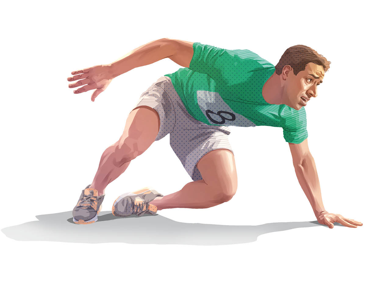 Runner sa palumba nga natumba kag nagahana sa pagtindog.