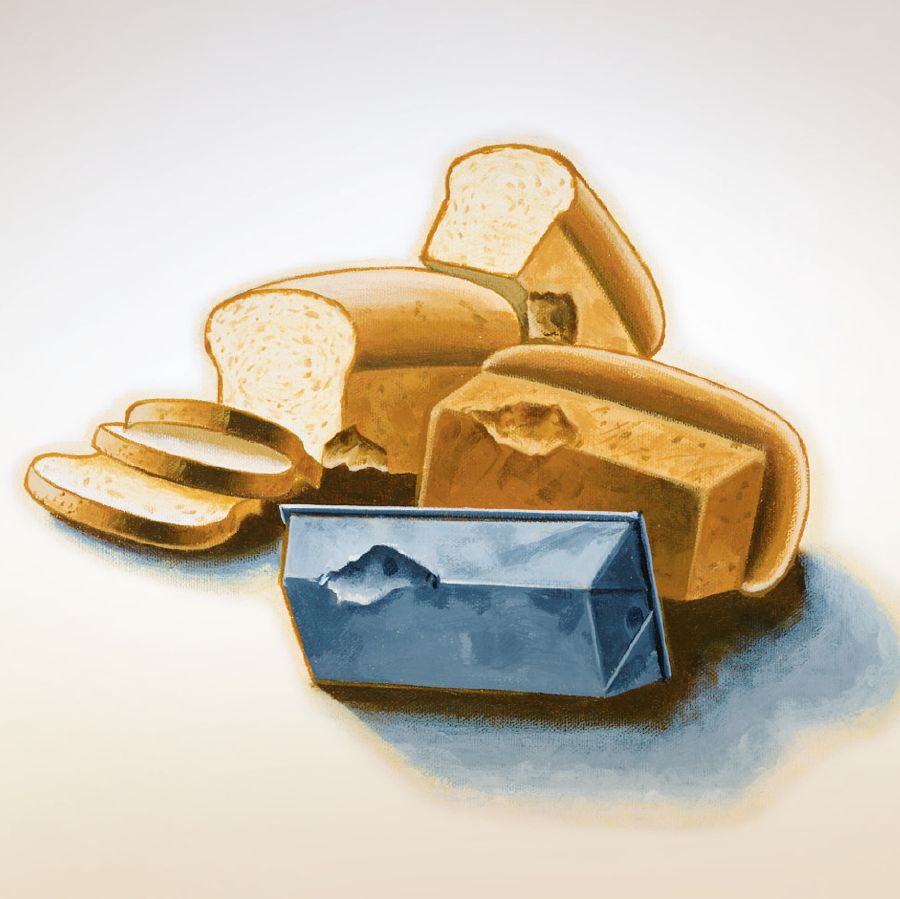 Ang mga tinapay may marka pareho sang gupi nga baking pan nga ginlutuan sini