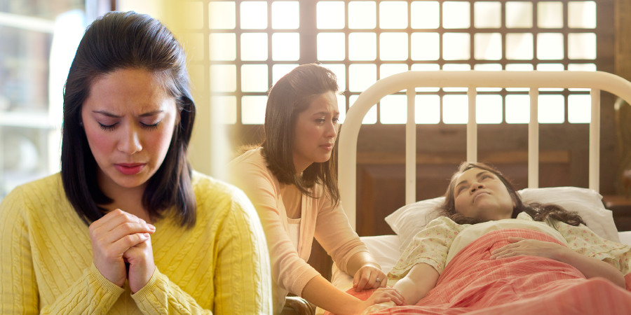 Samtang nagapangamuyo ang babayi, ginapamensar niya ang iya nagamasakit nga iloy