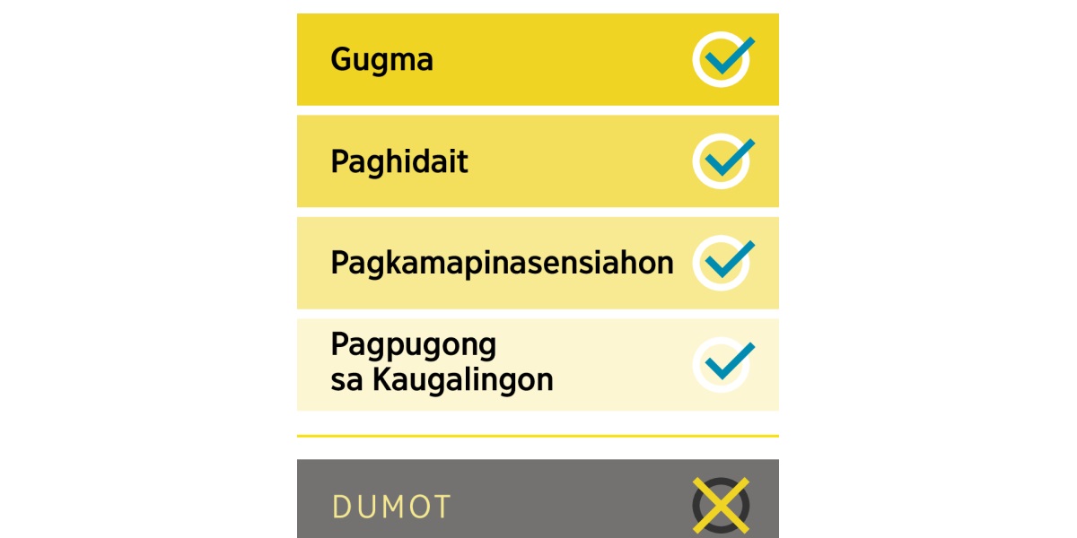 Listahan sang positibo nga mga kinaiya nga gugma, paghidait, pagkamapinasensiahon, kag pagpugong sa kaugalingon, kag sang negatibo nga kinaiya nga dumot.
