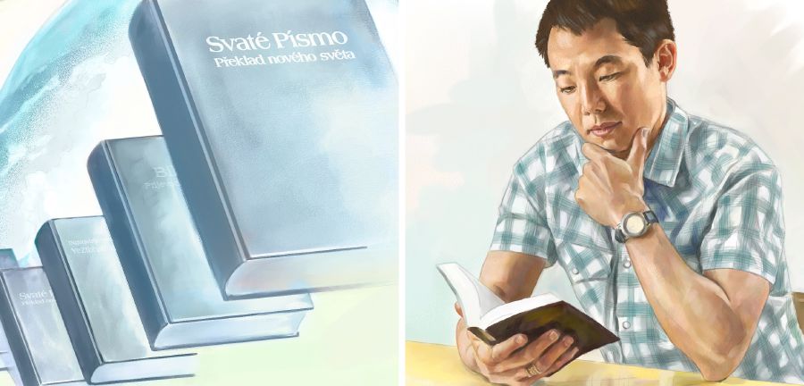 Phau Vajlugkub ua ntau yam lus; ib tug txivneej nyeem phau Vajlugkub ua nws yam lus