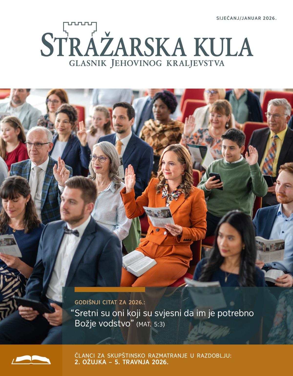 Sestra diže ruku jer želi dati komentar na razmatranju “Stražarske kule”. Još neka braća i sestre također su dignuli ruku.
