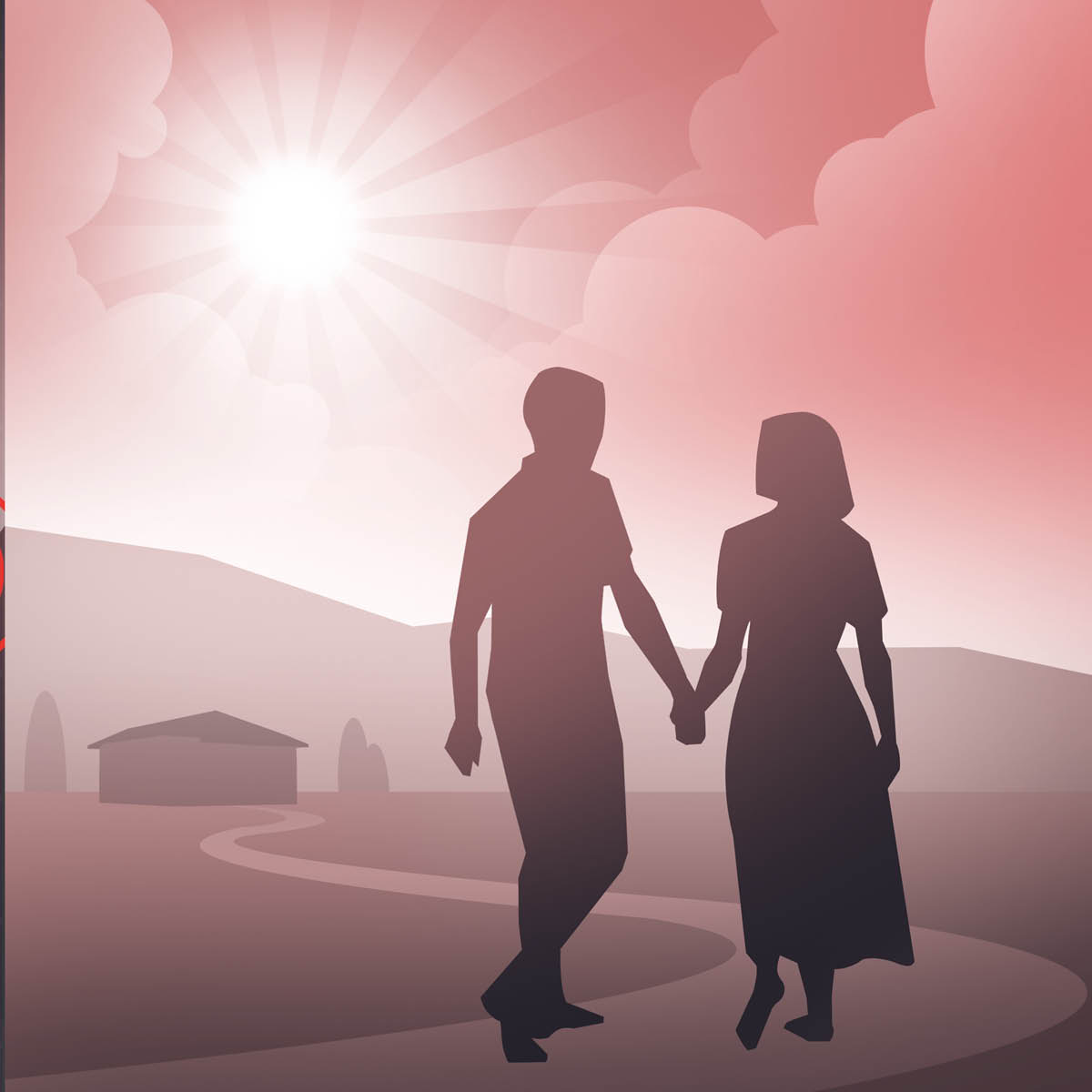 Yon mari ak madanm li k ap mache men nan men, ki espere gen yon bèl avni.