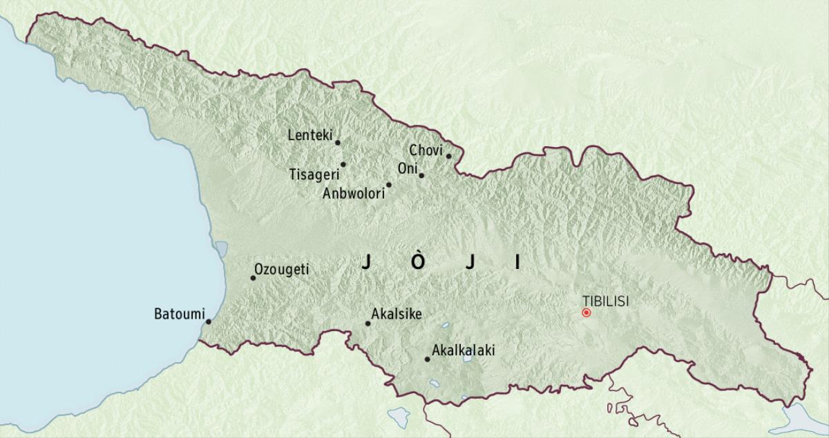 Yon kat jeyografi Jòji ki montre zòn kote yo te voye pyonye pou senk mwa.