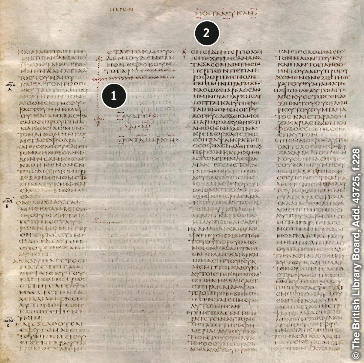 Codex Sinaiticus (Sínai kódex) – Márk evangéliumának a vége