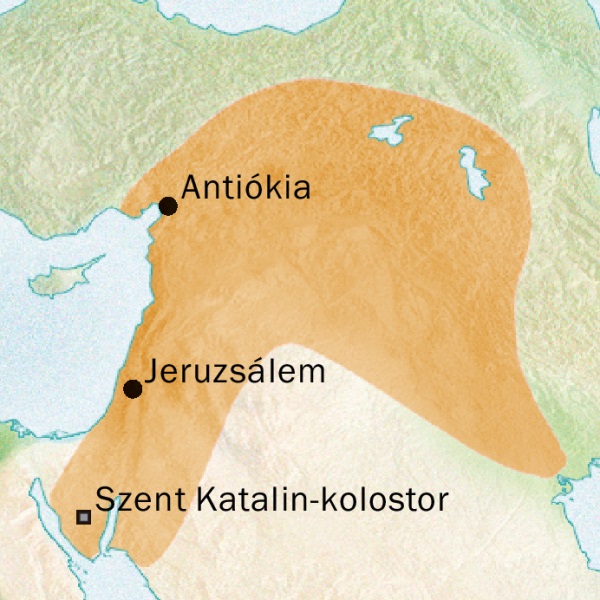 Térkép Antiókia és Jeruzsálem környékéről, ahol szírül beszéltek