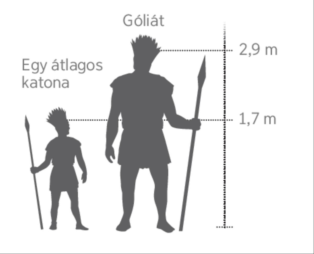 Egy ábra arról, mekkora egy átlagos katona magassága Góliátéhoz képest