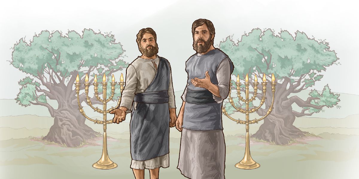 An tsáb i ólnom axi in kawnál ti Apocalipsis k’wajatchik kubat tin tamet an candelabros ani an olivos