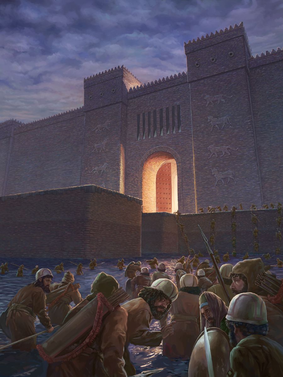 King Cyrus’ army guys walk tru da riva an right into da Babylon gates