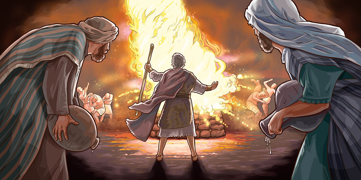 Elijah, da guys who talk fo Baal, an da odda guys stay watchin da fiyah from da sky burn up da sacrifice on da altar.
