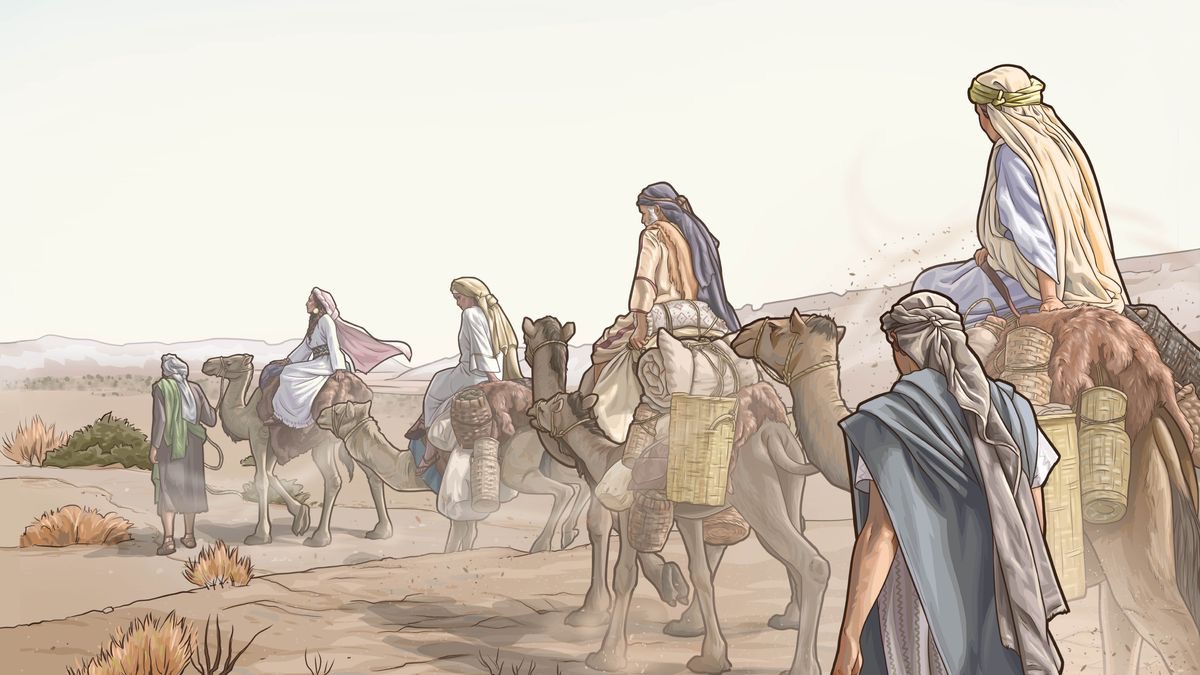 Da queen fo Sheba an all her camels lined up goin fo see King Solomon.