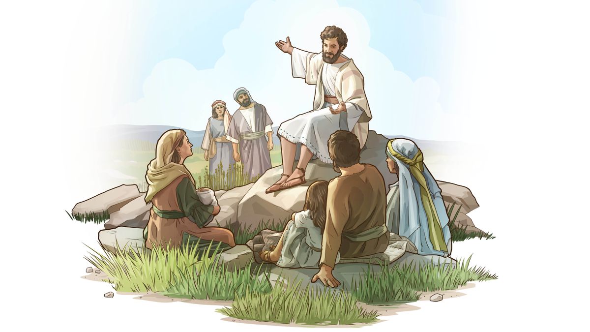 Jesus teaching some guys outside.