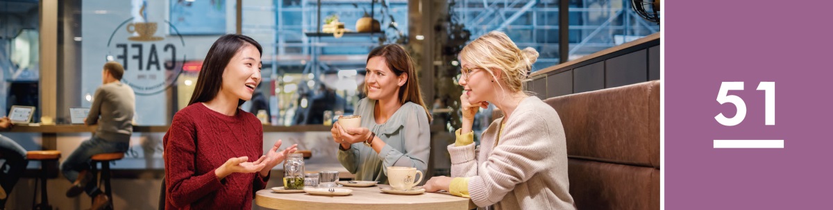 Урок 51. Три девушки приятно общаются в кафешке.