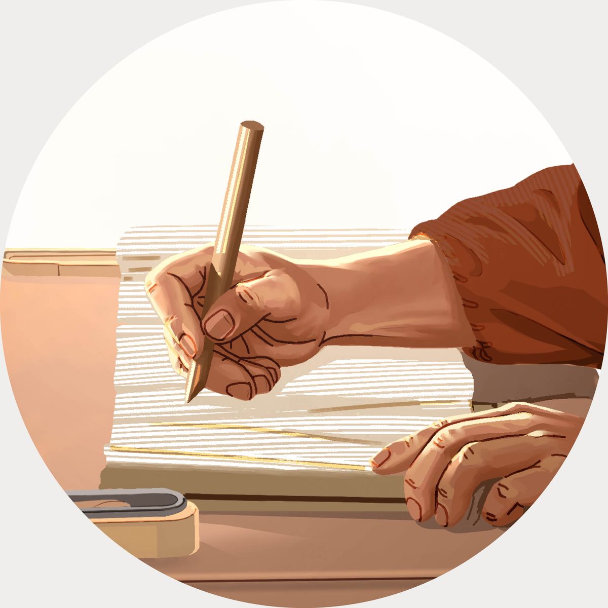 Rasul Matius menulis di sebuah gulungan.