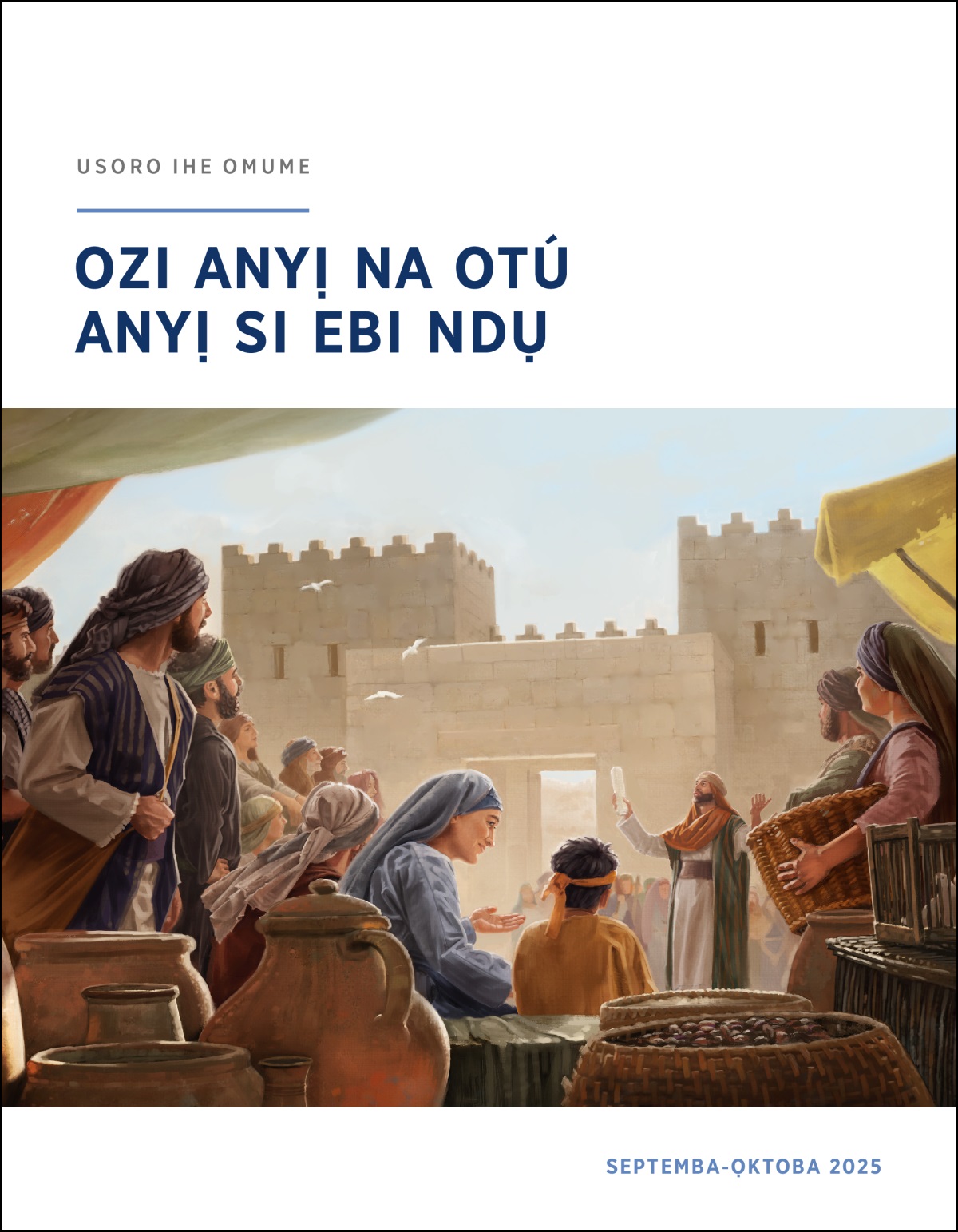 Ebe ndị Izrel nọ n’akụkụ ọnụ ụzọ ámá obodo na-ege ntị ka onye nchụàjà na-ekwu okwu. O ji akwụkwọ mpịakọta n’aka.