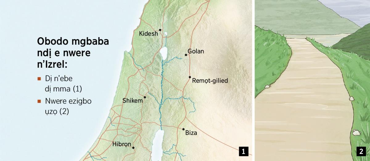 Ihe a bụ mapụ na-egosi obodo mgbaba isii ndị e nwere n’Izrel nakwa ezigbo ụzọ ndị e si aga na ha
